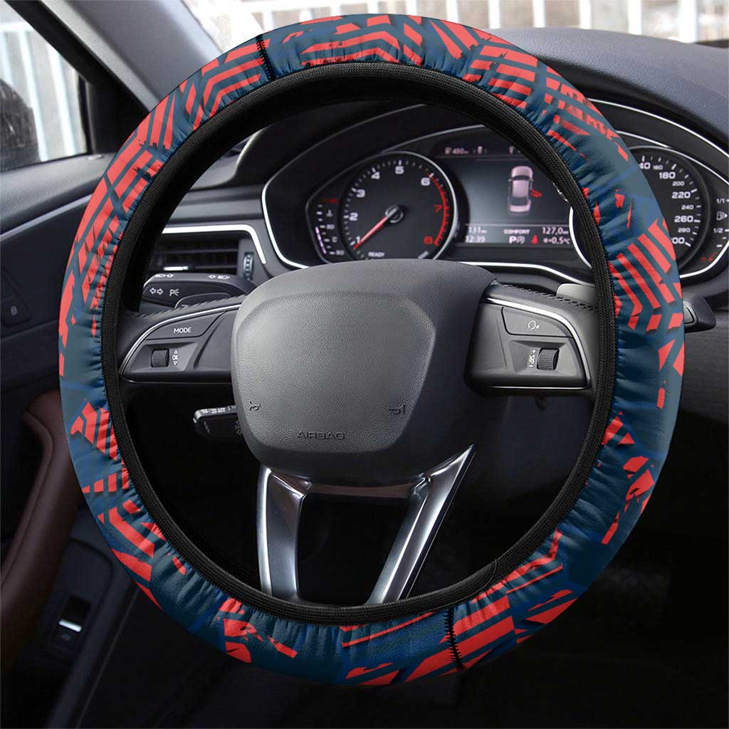 Sydney Roosters Rugby Steering Wheel Cover Fierce Mascot Geometric Tribal Art