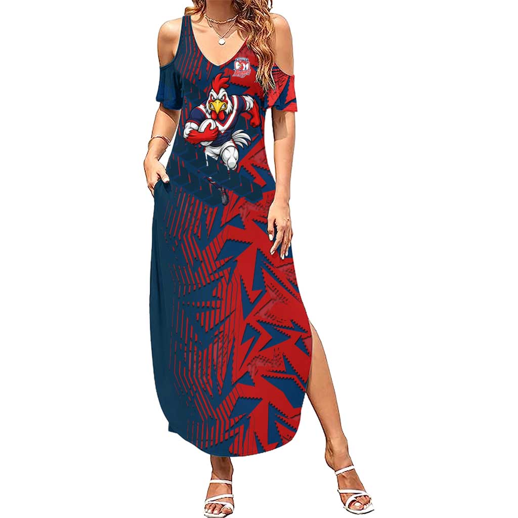 Sydney Roosters Rugby Summer Maxi Dress Fierce Mascot Geometric Tribal Art
