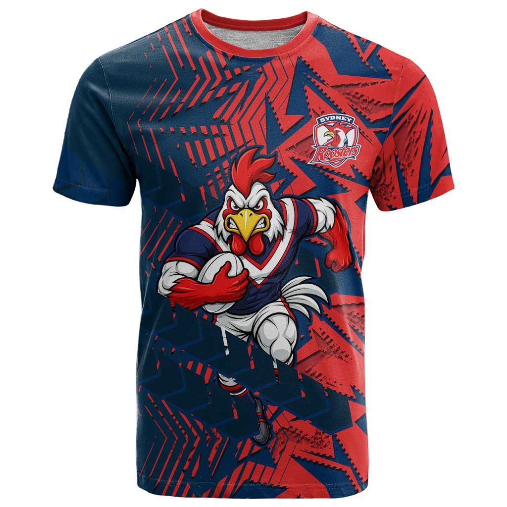 Sydney Roosters Rugby T Shirt Fierce Mascot Geometric Tribal Art