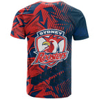 Sydney Roosters Rugby T Shirt Fierce Mascot Geometric Tribal Art