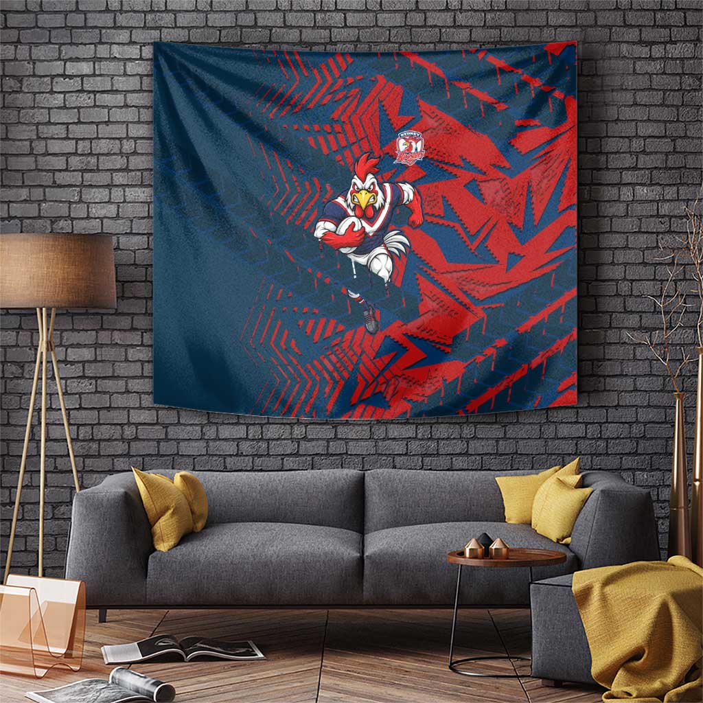 Sydney Roosters Rugby Tapestry Fierce Mascot Geometric Tribal Art