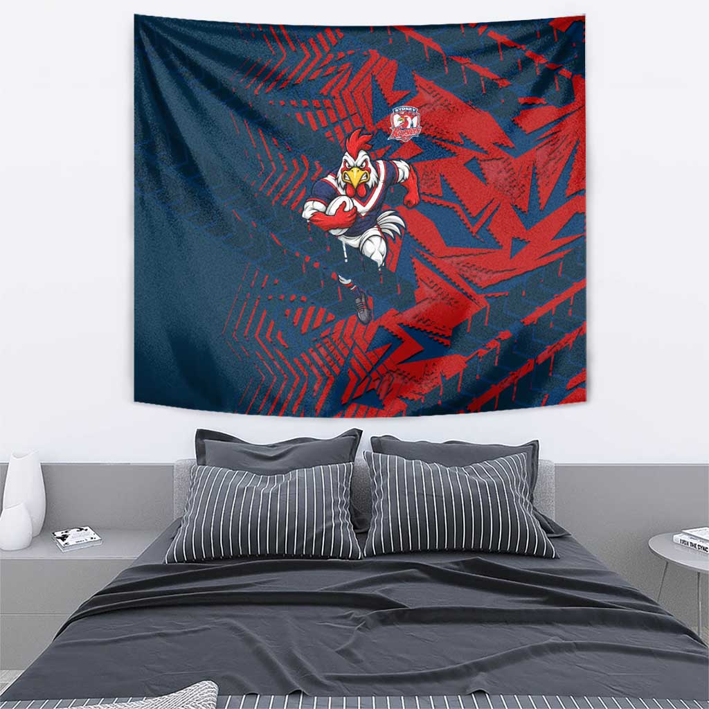 Sydney Roosters Rugby Tapestry Fierce Mascot Geometric Tribal Art