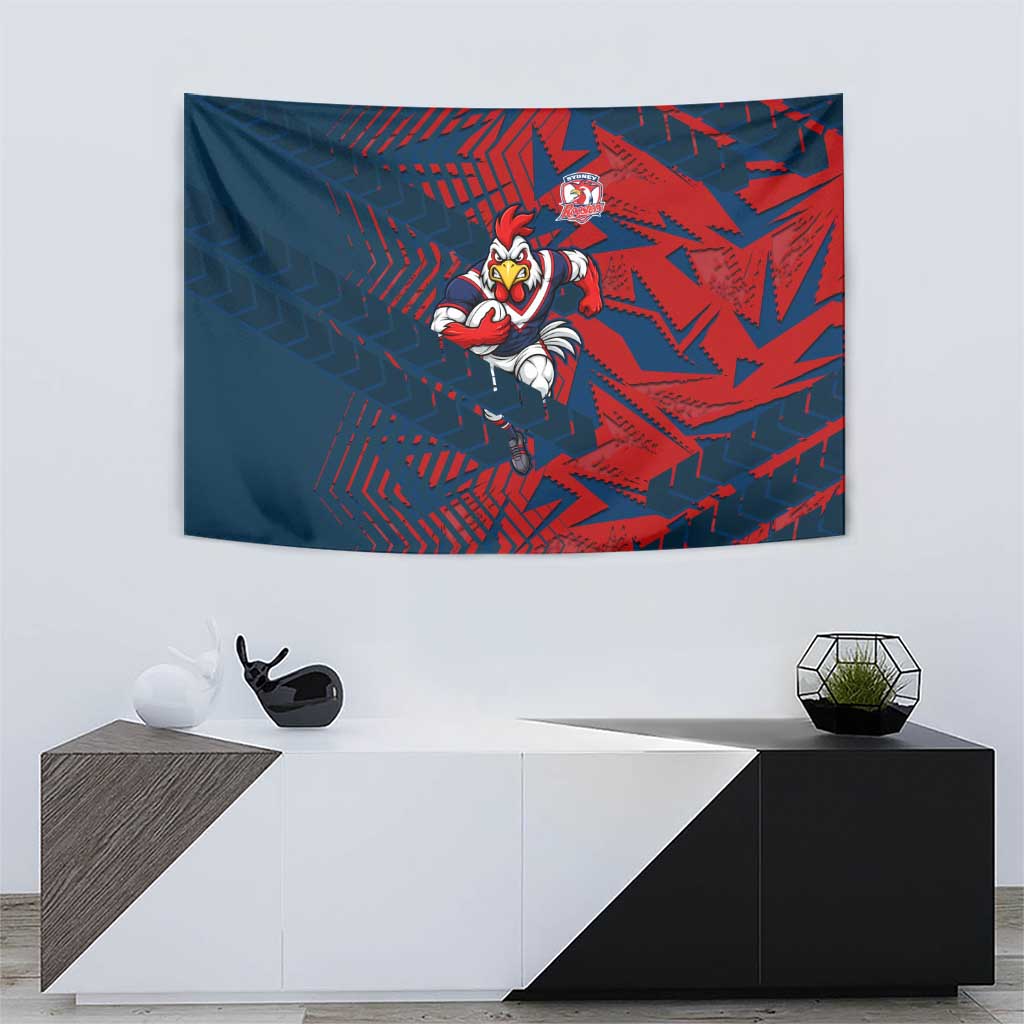 Sydney Roosters Rugby Tapestry Fierce Mascot Geometric Tribal Art