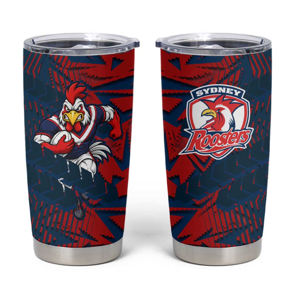 Sydney Roosters Rugby Tumbler Cup Fierce Mascot Geometric Tribal Art
