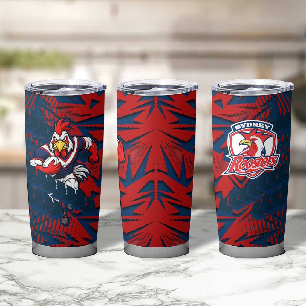 Sydney Roosters Rugby Tumbler Cup Fierce Mascot Geometric Tribal Art