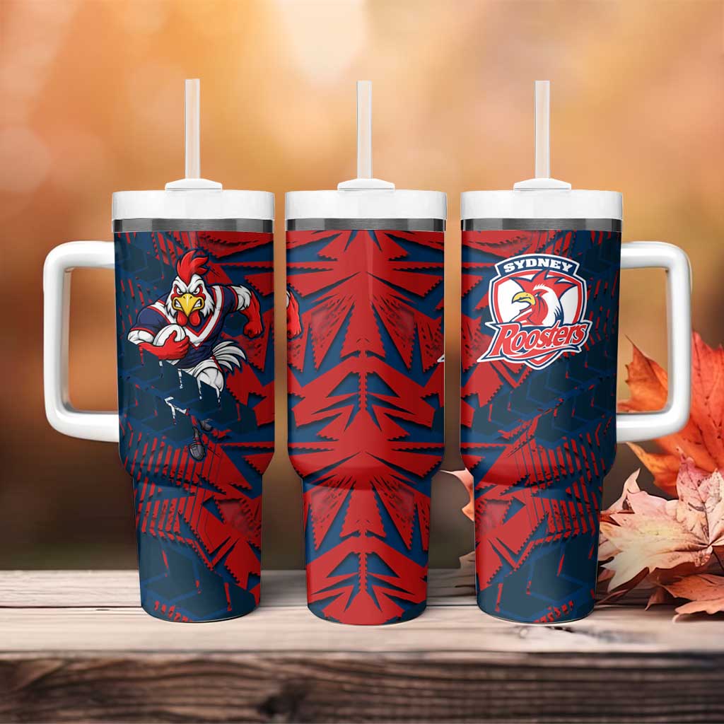 Sydney Roosters Rugby Tumbler With Handle Fierce Mascot Geometric Tribal Art