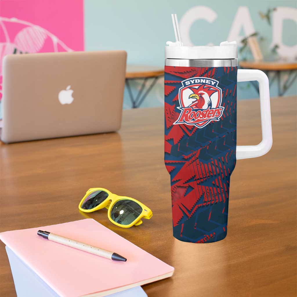 Sydney Roosters Rugby Tumbler With Handle Fierce Mascot Geometric Tribal Art