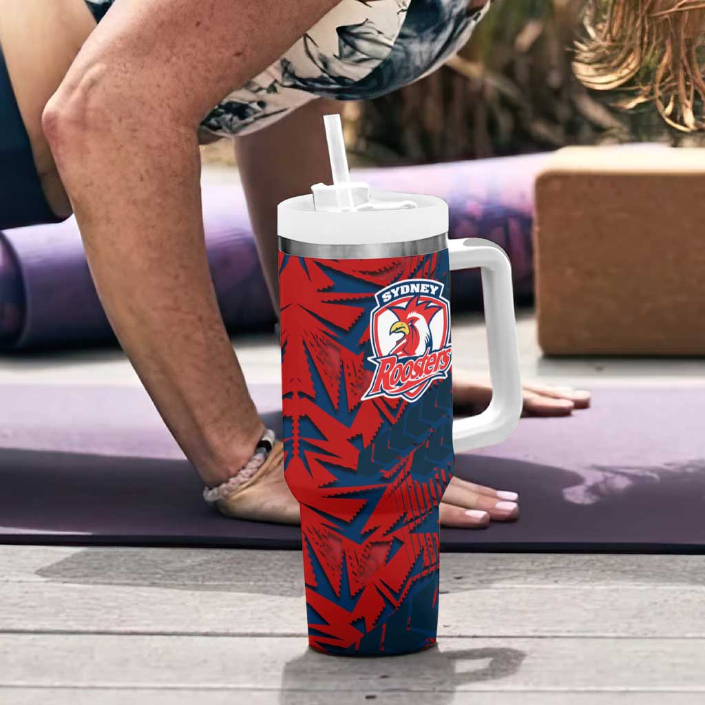 Sydney Roosters Rugby Tumbler With Handle Fierce Mascot Geometric Tribal Art