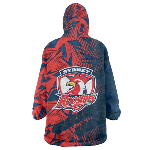 Sydney Roosters Rugby Wearable Blanket Hoodie Fierce Mascot Geometric Tribal Art