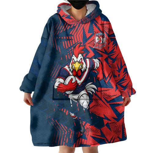 Sydney Roosters Rugby Wearable Blanket Hoodie Fierce Mascot Geometric Tribal Art