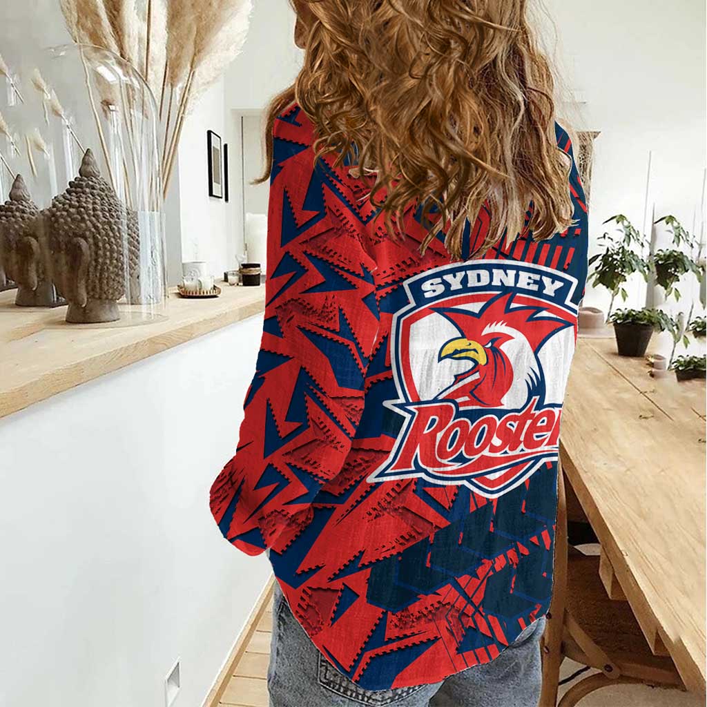 Sydney Roosters Rugby Women Casual Shirt Fierce Mascot Geometric Tribal Art