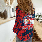 Sydney Roosters Rugby Women Casual Shirt Fierce Mascot Geometric Tribal Art