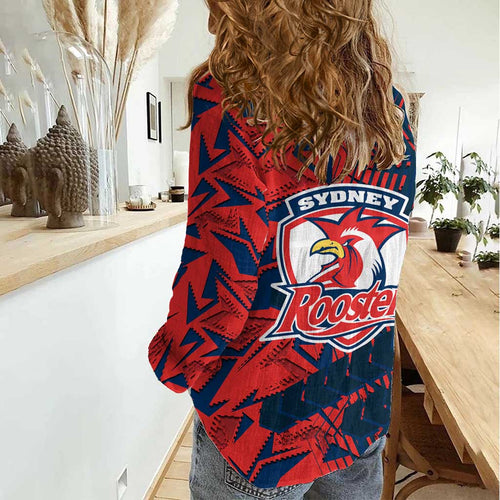 Sydney Roosters Rugby Women Casual Shirt Fierce Mascot Geometric Tribal Art