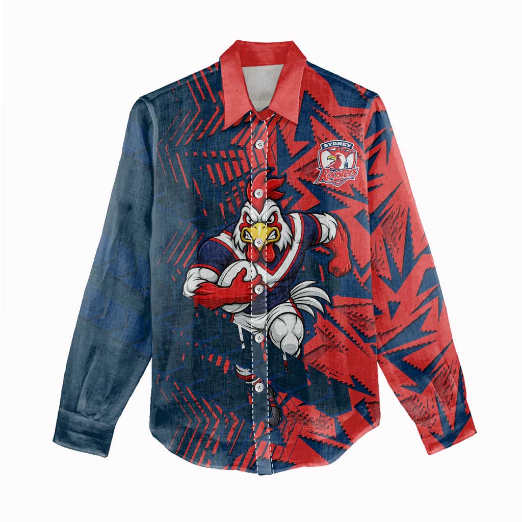 Sydney Roosters Rugby Women Casual Shirt Fierce Mascot Geometric Tribal Art