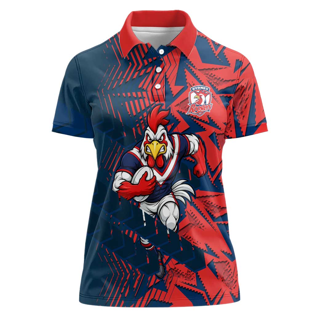 Sydney Roosters Rugby Women Polo Shirt Fierce Mascot Geometric Tribal Art
