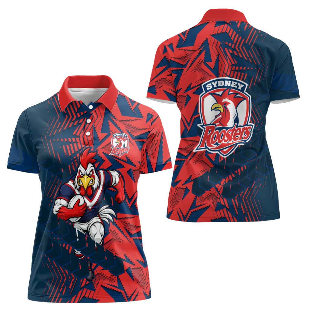 Sydney Roosters Rugby Women Polo Shirt Fierce Mascot Geometric Tribal Art