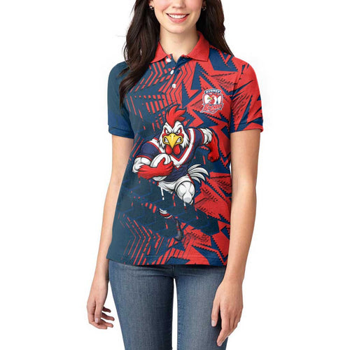 Sydney Roosters Rugby Women Polo Shirt Fierce Mascot Geometric Tribal Art