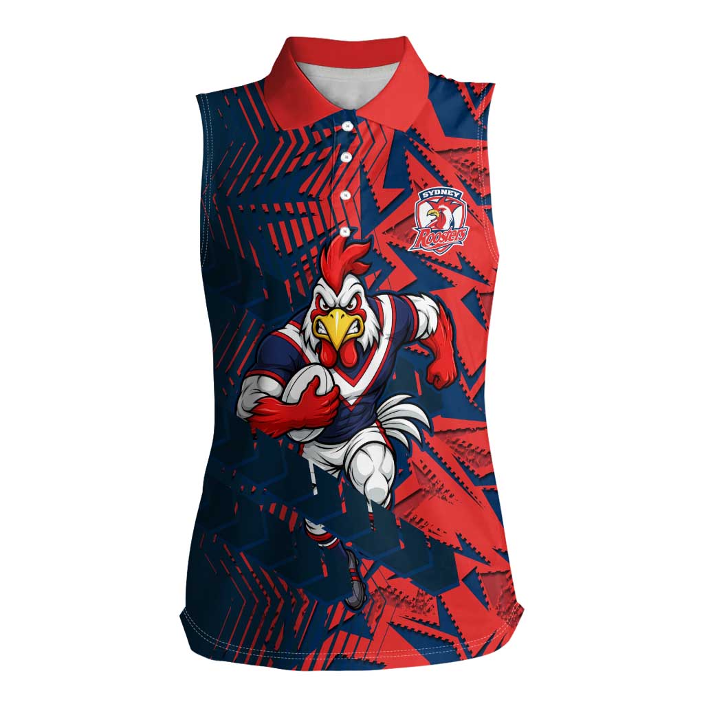 Sydney Roosters Rugby Women Sleeveless Polo Shirt Fierce Mascot Geometric Tribal Art