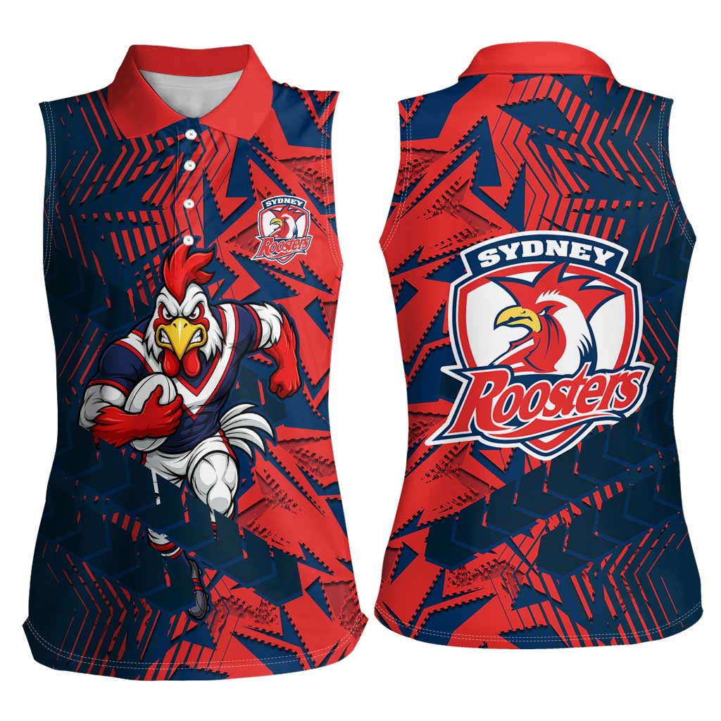 Sydney Roosters Rugby Women Sleeveless Polo Shirt Fierce Mascot Geometric Tribal Art