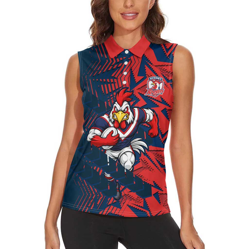 Sydney Roosters Rugby Women Sleeveless Polo Shirt Fierce Mascot Geometric Tribal Art