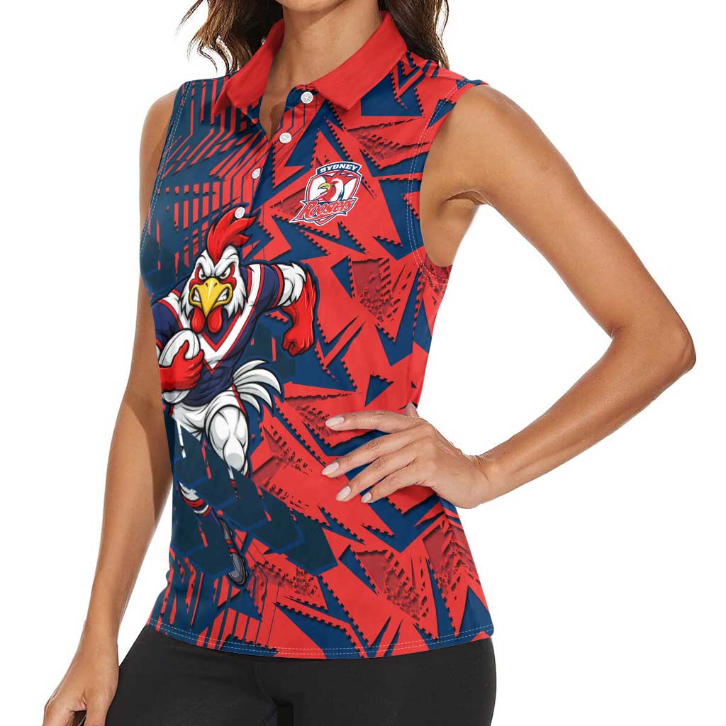 Sydney Roosters Rugby Women Sleeveless Polo Shirt Fierce Mascot Geometric Tribal Art