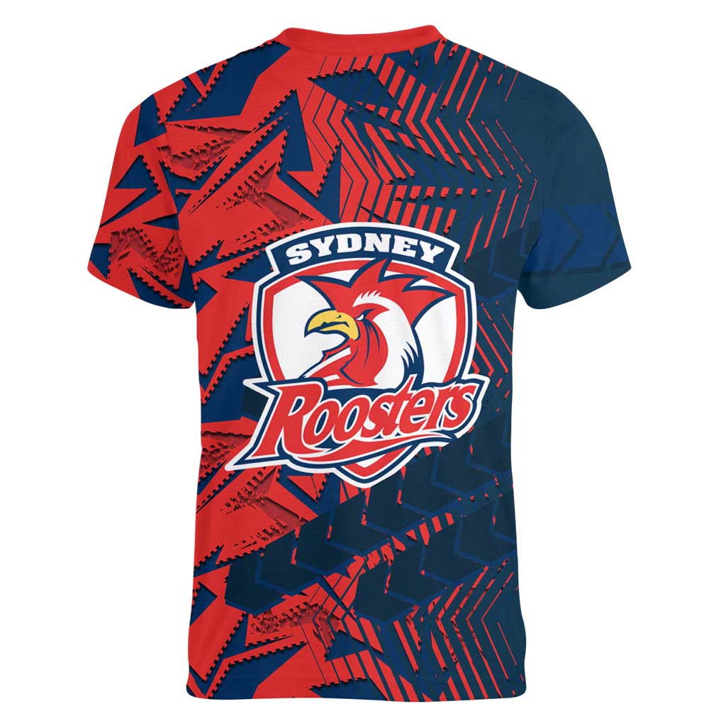 Sydney Roosters Rugby Women V-Neck T-Shirt Fierce Mascot Geometric Tribal Art