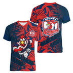 Sydney Roosters Rugby Women V-Neck T-Shirt Fierce Mascot Geometric Tribal Art