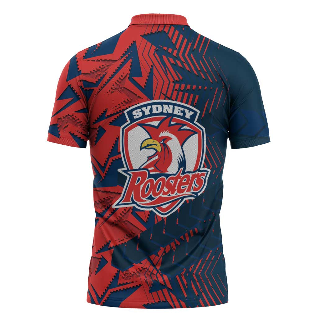 Sydney Roosters Rugby Zipper Polo Shirt Fierce Mascot Geometric Tribal Art
