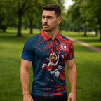 Sydney Roosters Rugby Zipper Polo Shirt Fierce Mascot Geometric Tribal Art