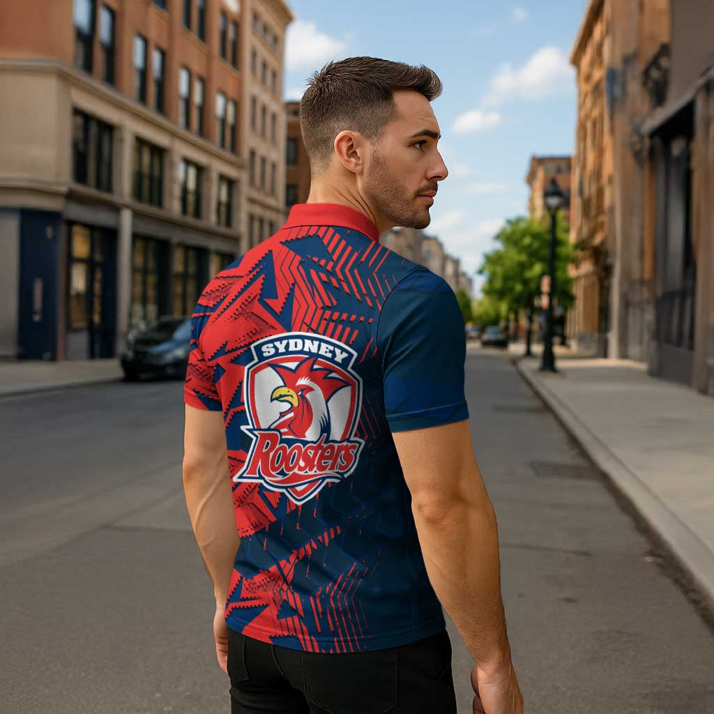 Sydney Roosters Rugby Zipper Polo Shirt Fierce Mascot Geometric Tribal Art