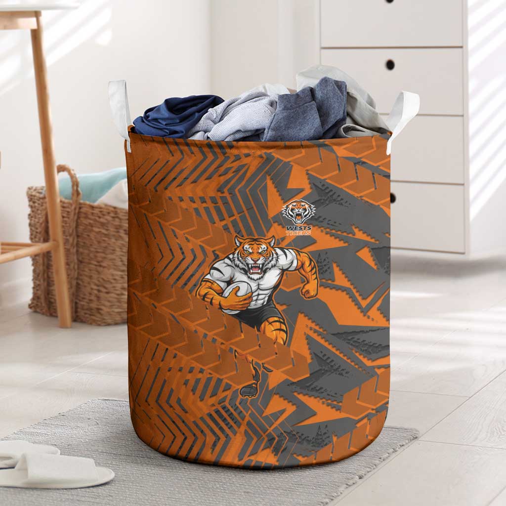 Wests Tigers Rugby Laundry Basket Fierce Mascot Geometric Tribal Art