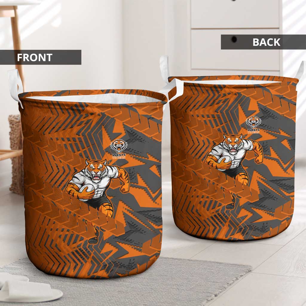 Wests Tigers Rugby Laundry Basket Fierce Mascot Geometric Tribal Art