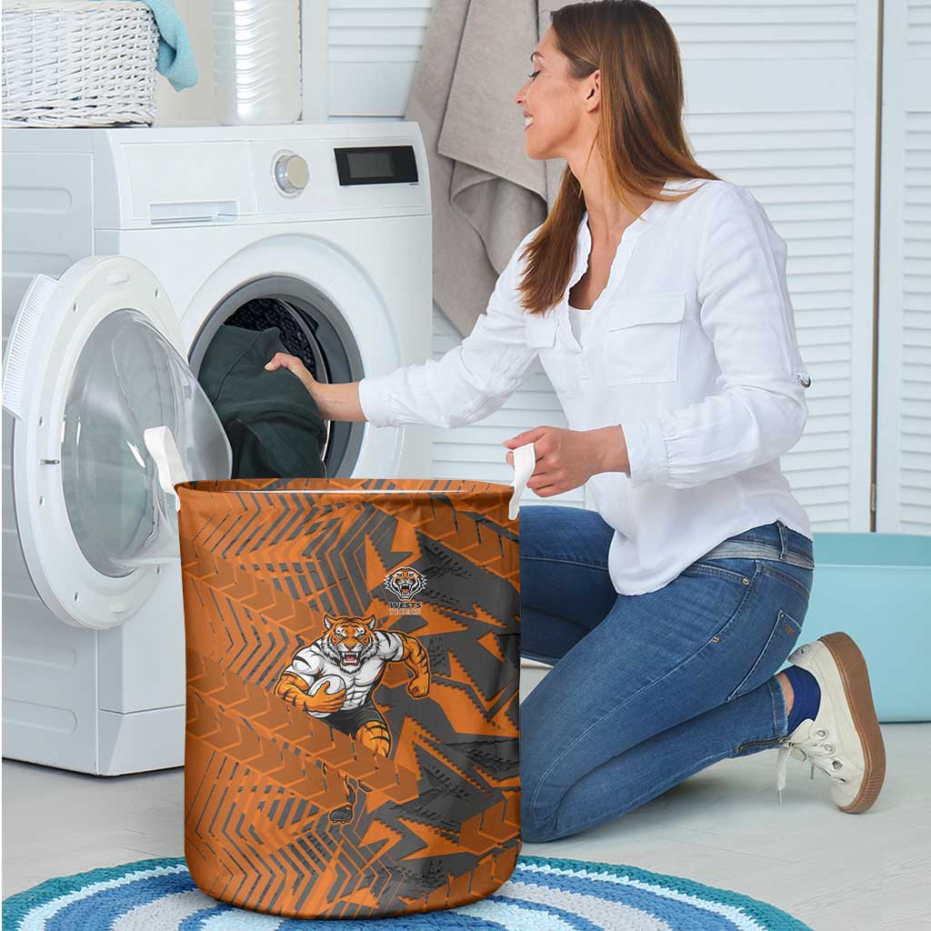 Wests Tigers Rugby Laundry Basket Fierce Mascot Geometric Tribal Art