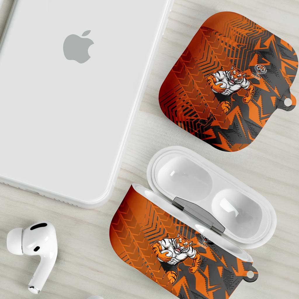 Wests Tigers Rugby AirPods Case Fierce Mascot Geometric Tribal Art