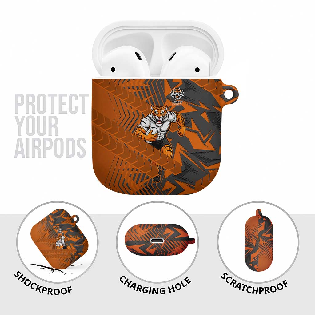 Wests Tigers Rugby AirPods Case Fierce Mascot Geometric Tribal Art