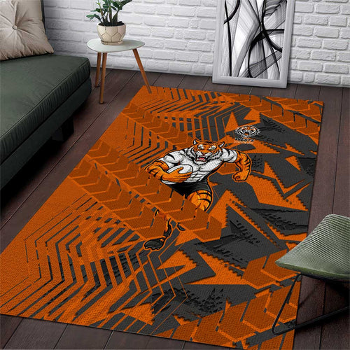 Wests Tigers Rugby Area Rug Fierce Mascot Geometric Tribal Art