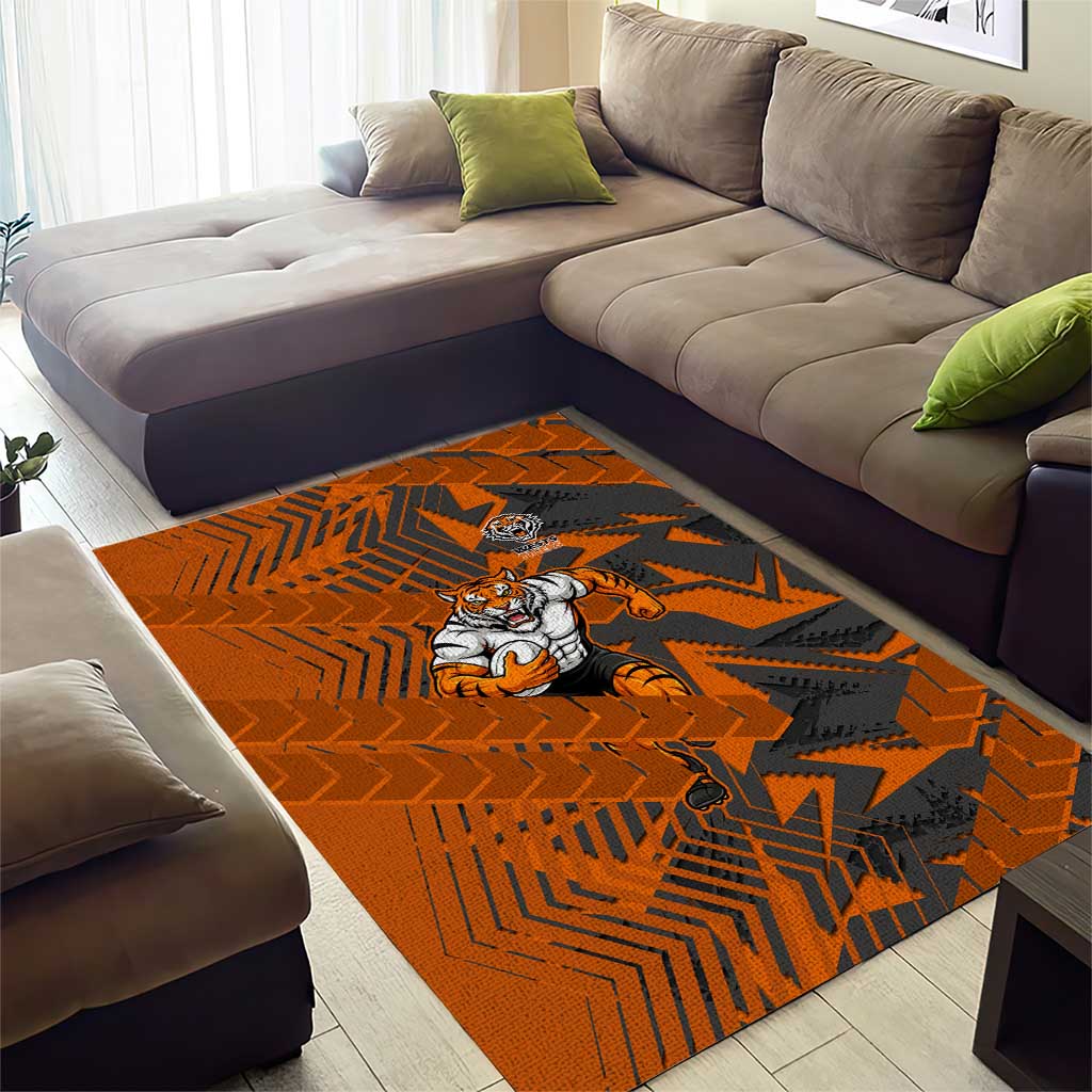 Wests Tigers Rugby Area Rug Fierce Mascot Geometric Tribal Art
