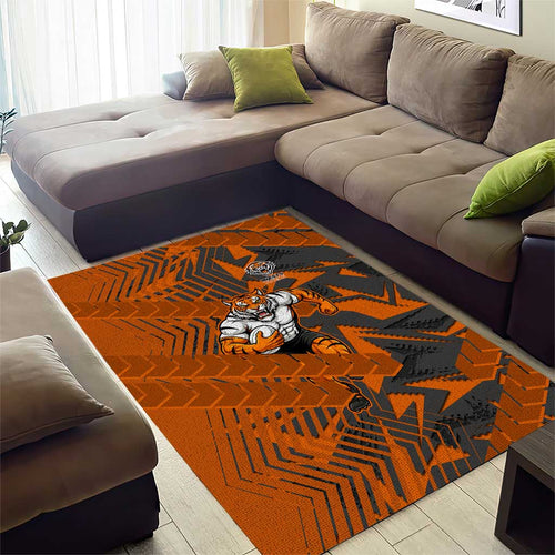 Wests Tigers Rugby Area Rug Fierce Mascot Geometric Tribal Art