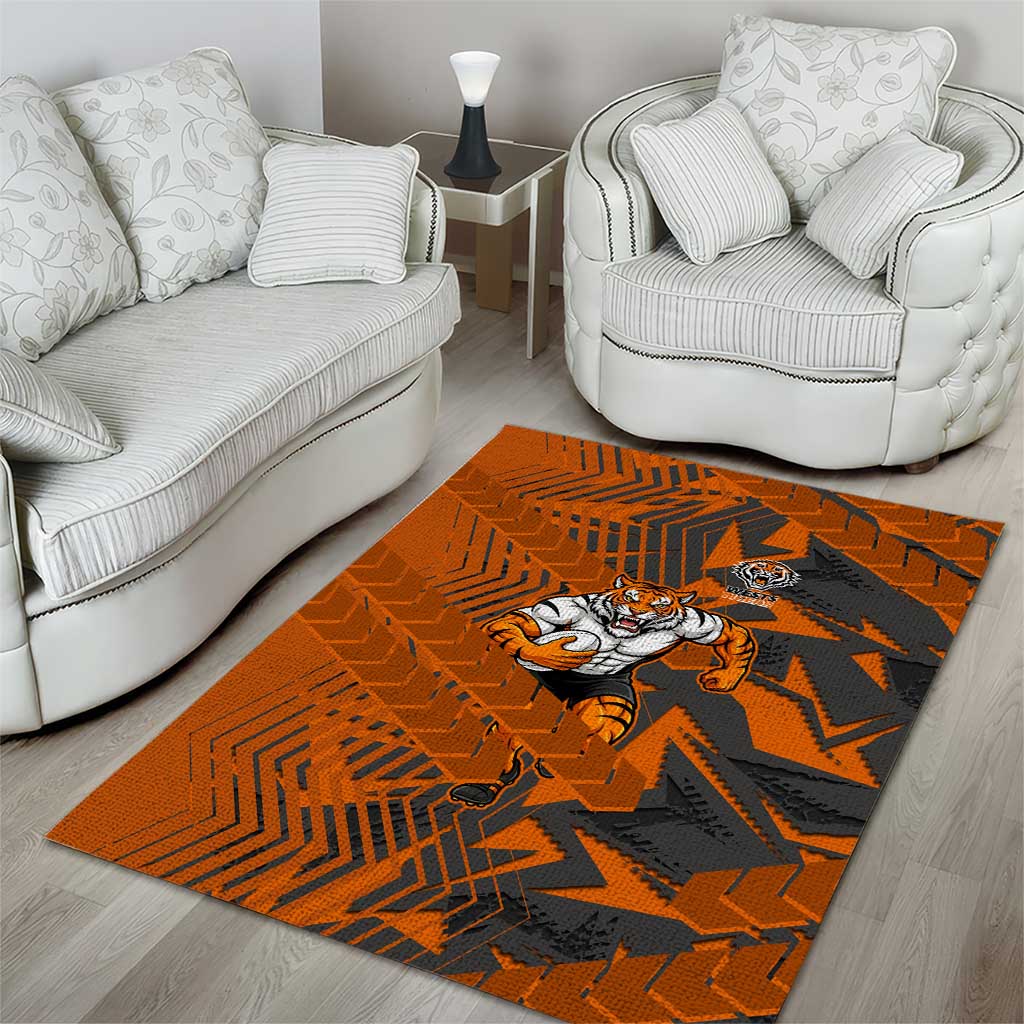 Wests Tigers Rugby Area Rug Fierce Mascot Geometric Tribal Art