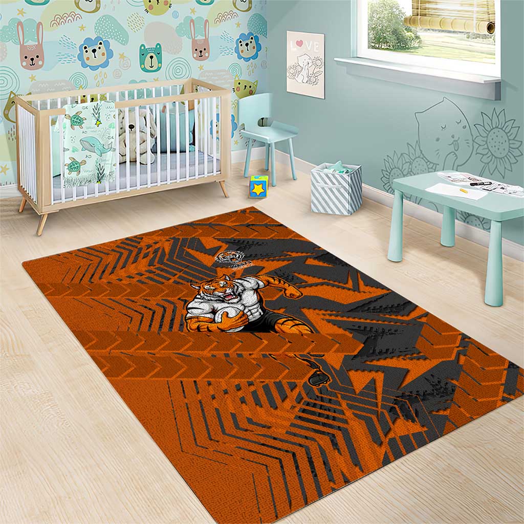 Wests Tigers Rugby Area Rug Fierce Mascot Geometric Tribal Art