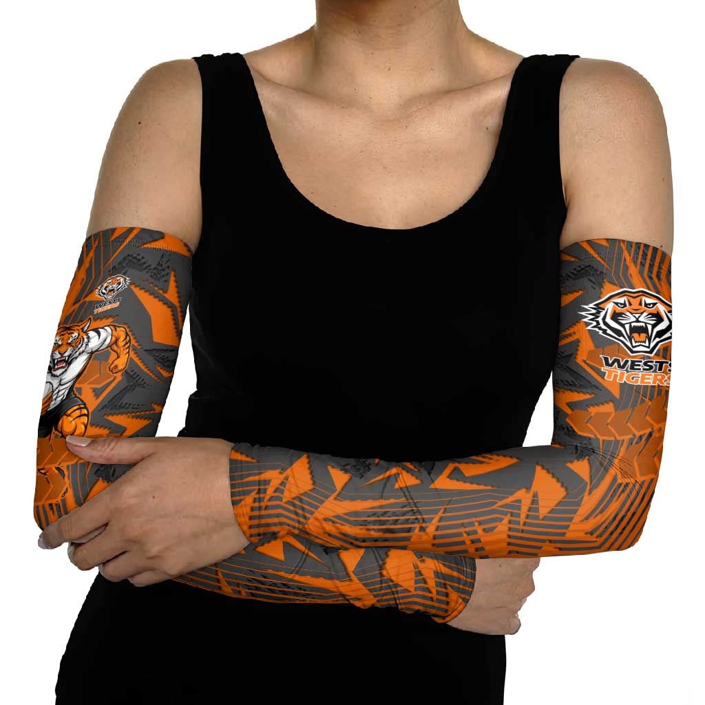 Wests Tigers Rugby Arm Sleeves Fierce Mascot Geometric Tribal Art