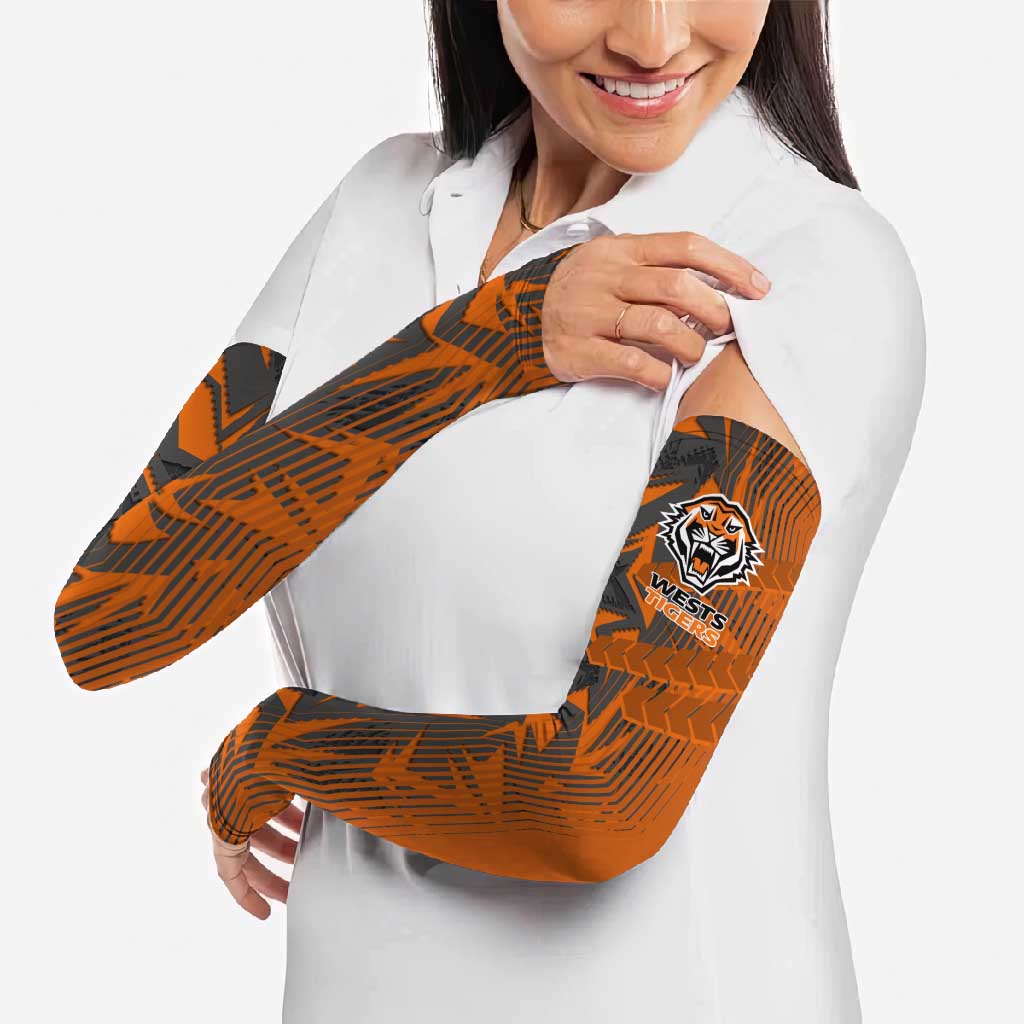 Wests Tigers Rugby Arm Sleeves Fierce Mascot Geometric Tribal Art