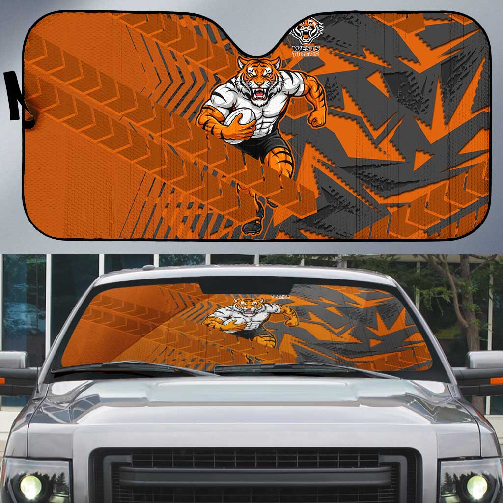 Wests Tigers Rugby Auto Sun Shade Fierce Mascot Geometric Tribal Art
