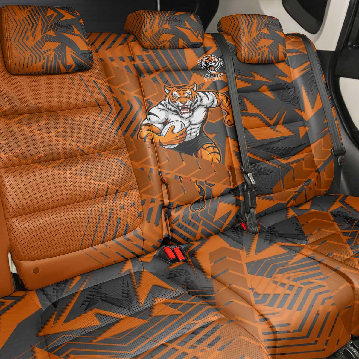 Wests Tigers Rugby Back Car Seat Cover Fierce Mascot Geometric Tribal Art