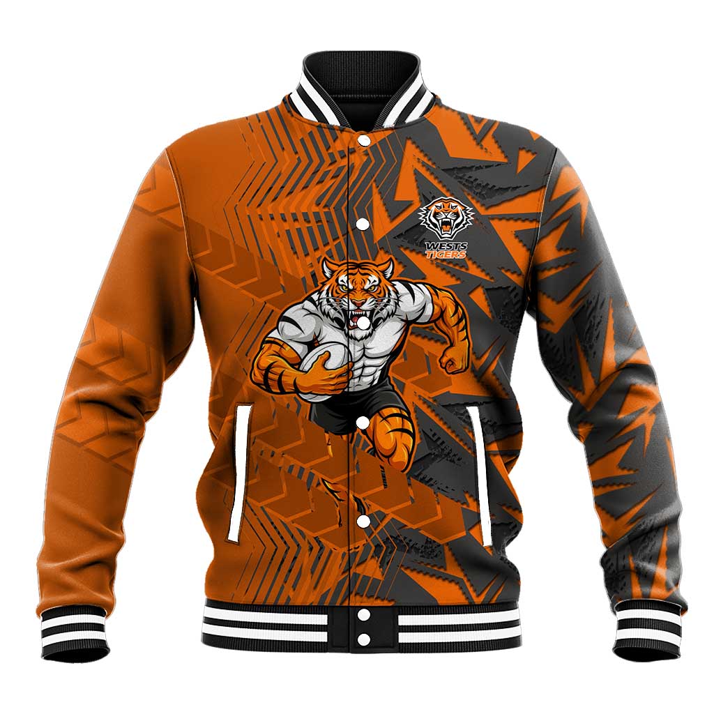 Wests Tigers Rugby Baseball Jacket Fierce Mascot Geometric Tribal Art