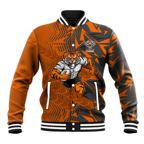 Wests Tigers Rugby Baseball Jacket Fierce Mascot Geometric Tribal Art