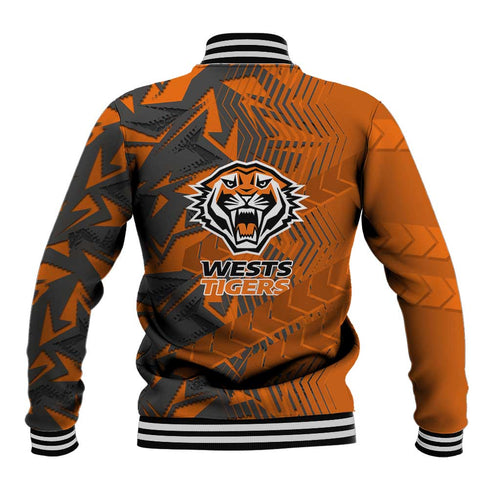 Wests Tigers Rugby Baseball Jacket Fierce Mascot Geometric Tribal Art