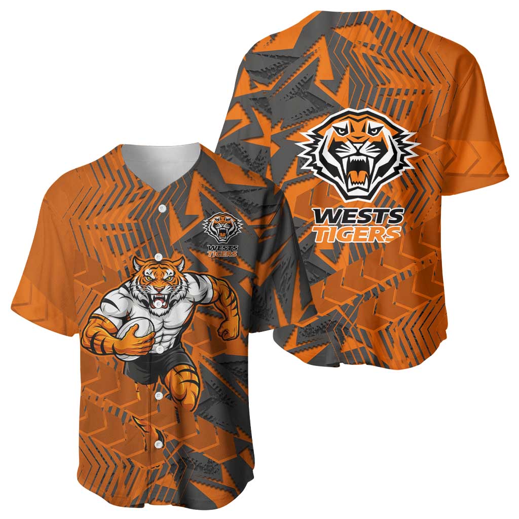 Wests Tigers Rugby Baseball Jersey Fierce Mascot Geometric Tribal Art