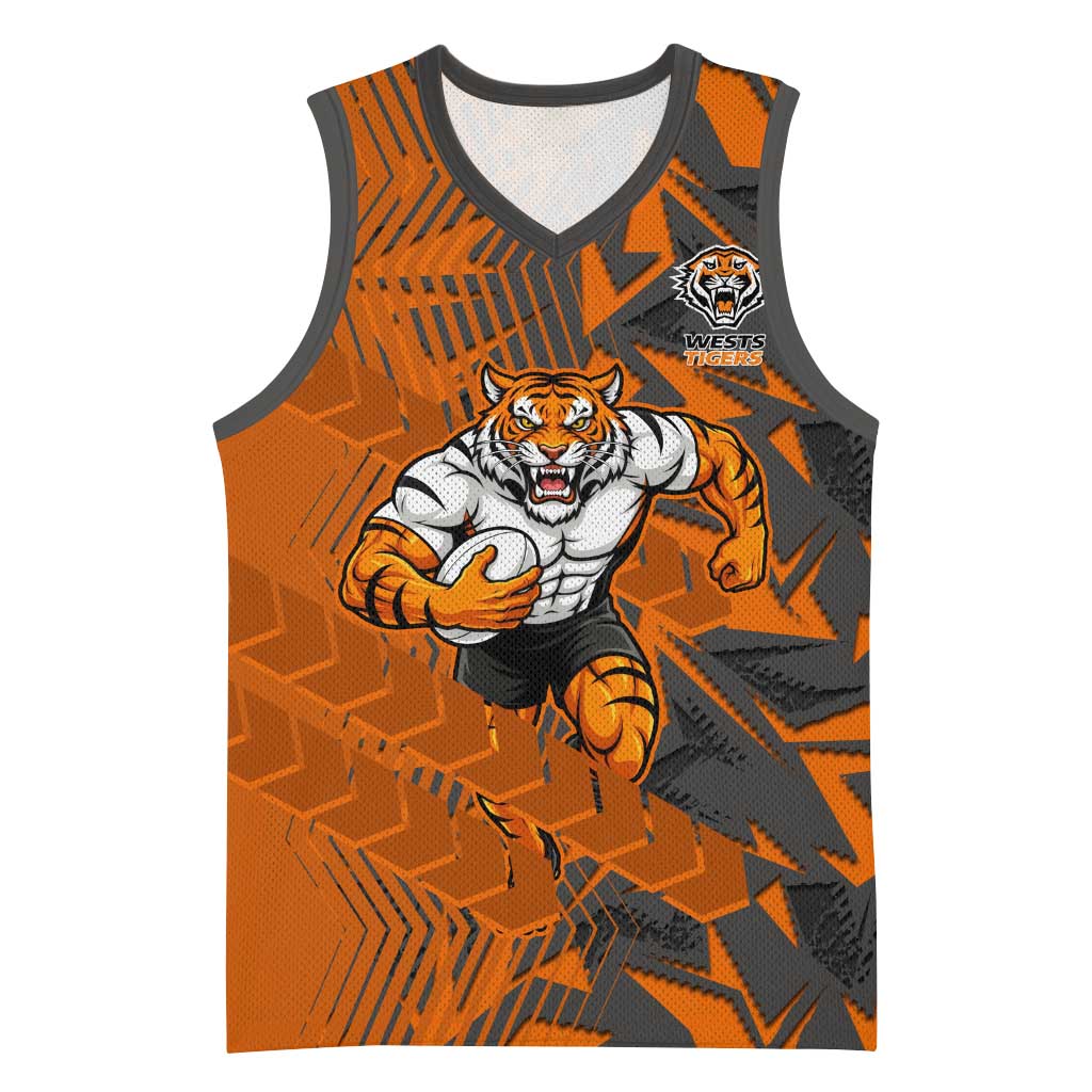 Wests Tigers Rugby Basketball Jersey Fierce Mascot Geometric Tribal Art