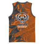 Wests Tigers Rugby Basketball Jersey Fierce Mascot Geometric Tribal Art